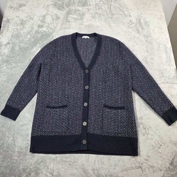 Madewell Cardigan Womens XL Navy Wool Blend Birds Eye Maysfield Preppy Sweater - Picture 1 of 11